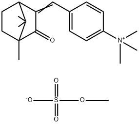 N,N,N-トリメチル-4-[(4,7,7-トリメチル-3-オキソビシクロ[2.2.1]ヘプタ-2-イリデン)メチル]ベンゼンアミニウム・メチルスルファート 化学構造式