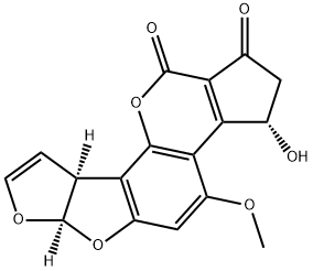 (3S)-2,3,6aα,9aα-テトラヒドロ-3-ヒドロキシ-4-メトキシシクロペンタ[c]フロ[3',2':4,5]フロ[2,3-h][1]ベンゾピラン-1,11-ジオン 化学構造式