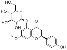 [S,(-)]-5-(β-D-グルコピラノシルオキシ)-2,3-ジヒドロ-2-(4-ヒドロキシフェニル)-7-メトキシ-4H-1-ベンゾピラン-4-オン 化学構造式