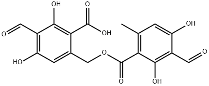 3-ホルミル-2,4-ジヒドロキシ-6-メチル安息香酸(2-カルボキシ-4-ホルミル-3,5-ジヒドロキシフェニル)メチル 化学構造式