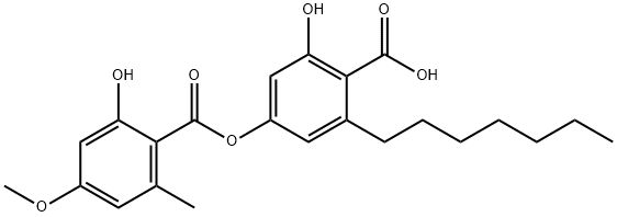 2-ヘプチル-6-ヒドロキシ-4-[(2-ヒドロキシ-4-メトキシ-6-メチルベンゾイル)オキシ]安息香酸 化学構造式
