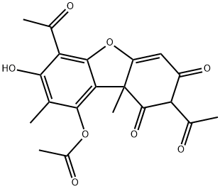 2,6-ジアセチル-9-アセチルオキシ-7-ヒドロキシ-8,9b-ジメチル-1,3(2H,9bH)-ジベンゾフランジオン 化学構造式