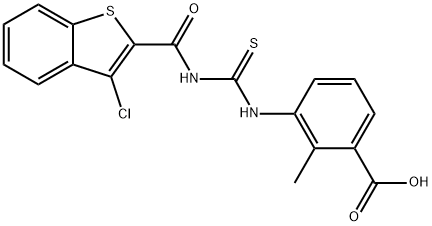 3-[[[[(3-CHLOROBENZO[B]THIEN-2-YL)CARBONYL]AMINO]THIOXOMETHYL]AMINO]-2-METHYL-BENZOIC ACID Structure