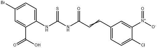 5-BROMO-2-[[[[3-(4-CHLORO-3-NITROPHENYL)-1-OXO-2-PROPENYL]AMINO]THIOXOMETHYL]AMINO]-BENZOIC ACID Struktur