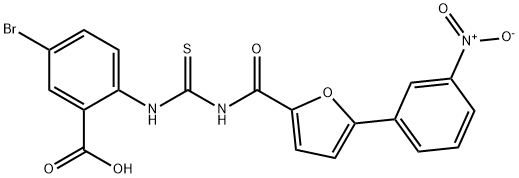 5-BROMO-2-[[[[[5-(3-NITROPHENYL)-2-FURANYL]CARBONYL]AMINO]THIOXOMETHYL]AMINO]-BENZOIC ACID Struktur