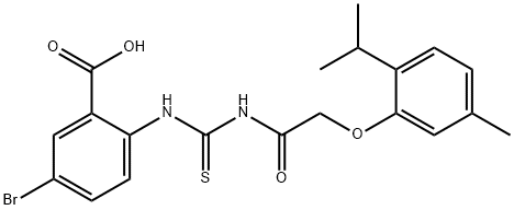 5-BROMO-2-[[[[[5-METHYL-2-(1-METHYLETHYL)PHENOXY]ACETYL]AMINO]THIOXOMETHYL]AMINO]-BENZOIC ACID Struktur