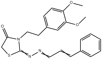 3-フェニルプロペナール[3-[2-(3,4-ジメトキシフェニル)エチル]-4-オキソチアゾリジン-2-イリデン]ヒドラゾン 化学構造式