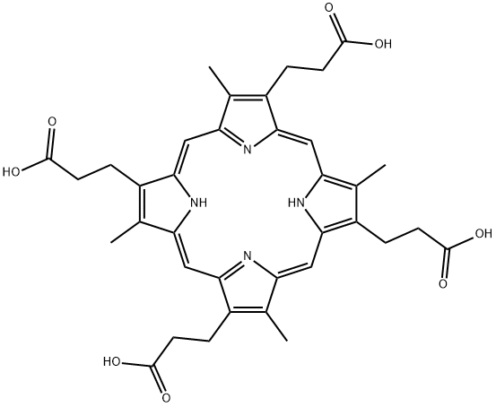 3,8,13,18-tetramethyl-21H,23H-porphine-2,7,12,17-tetrapropionic acid ,531-14-6,结构式