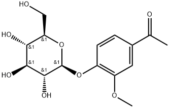 3'-メトキシ-4'-(β-D-グルコピラノシルオキシ)アセトフェノン 化学構造式