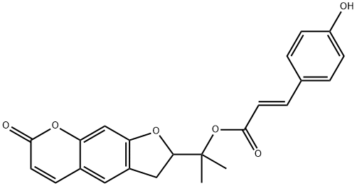 [E,(-)]-3-(4-Hydroxyphenyl)propenoic acid 1-(2,3-dihydro-7-oxo-7H-furo[3,2-g][1]benzopyran-2-yl)-1-methylethyl ester Struktur