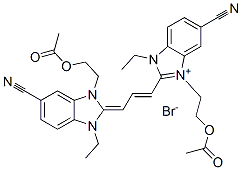 3-[2-(acetoxy)ethyl]-2-[3-[3-[2-(acetoxy)ethyl]-5-cyano-1-ethyl-1,3-dihydro-2H-benzimidazol-2-ylidene]-1-propenyl]-5-cyano-1-ethyl-1H-benzimidazolium bromide Structure