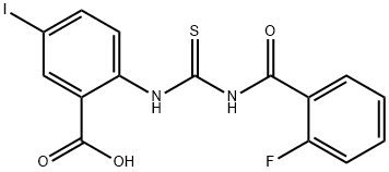 2-[[[(2-FLUOROBENZOYL)AMINO]THIOXOMETHYL]AMINO]-5-IODO-BENZOIC ACID Structure