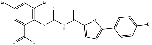 3,5-DIBROMO-2-[[[[[5-(4-BROMOPHENYL)-2-FURANYL]CARBONYL]AMINO]THIOXOMETHYL]AMINO]-BENZOIC ACID 结构式