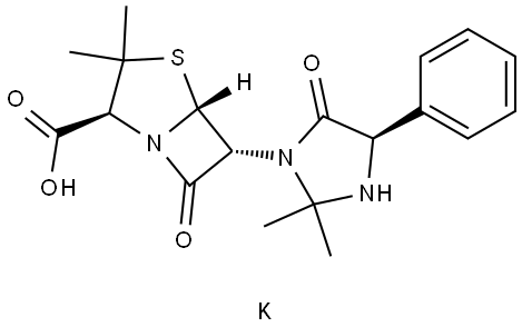 potassium [2S-[2alpha,5alpha,6beta(S*)]]-6-(2,2-dimethyl-5-oxo-4-phenylimidazolidin-1-yl)-3,3-dimethyl-7-oxo-4-thia-1-azabicyclo[3.2.0]heptane-2-carboxylate Struktur