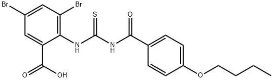 3,5-DIBROMO-2-[[[(4-BUTOXYBENZOYL)AMINO]THIOXOMETHYL]AMINO]-BENZOIC ACID 结构式