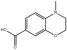4-メチル-3,4-ジヒドロ-2H-1,4-ベンゾオキサジン-7-カルボン酸 化学構造式
