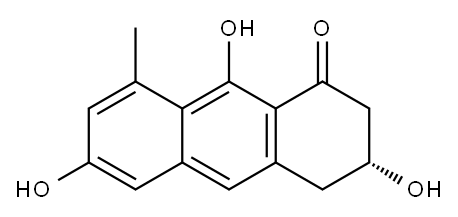(-)-3,4-Dihydro-3,6,9-trihydroxy-8-methylanthracen-1(2H)-one Structure