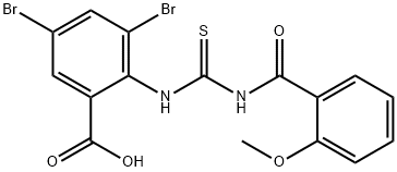 3,5-DIBROMO-2-[[[(2-METHOXYBENZOYL)AMINO]THIOXOMETHYL]AMINO]-BENZOIC ACID 结构式