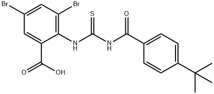 3,5-DIBROMO-2-[[[[4-(1,1-DIMETHYLETHYL)BENZOYL]AMINO]THIOXOMETHYL]AMINO]-BENZOIC ACID 结构式