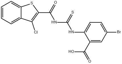 5-BROMO-2-[[[[(3-CHLOROBENZO[B]THIEN-2-YL)CARBONYL]AMINO]THIOXOMETHYL]AMINO]-BENZOIC ACID 结构式