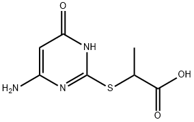2-[(6-アミノ-4-オキソ-1,4-ジヒドロピリミジン-2-イル)チオ]プロパン酸 化学構造式