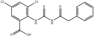 3,5-DICHLORO-2-[[[(PHENYLACETYL)AMINO]THIOXOMETHYL]AMINO]-BENZOIC ACID 结构式