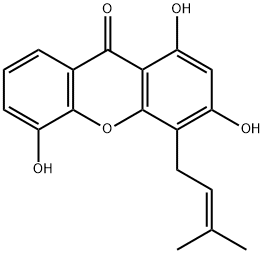 1,3,5-トリヒドロキシ-4-プレニルキサントン 化学構造式