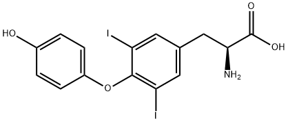 2-アミノ-3-[4-(p-ヒドロキシフェノキシ)-3,5-ジヨードフェニル]プロピオン酸 化学構造式