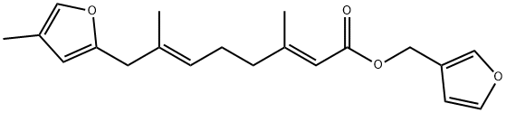 (2E,6E)-3,7-Dimethyl-8-(4-methyl-2-furyl)-2,6-octadienoic acid 3-furylmethyl ester Struktur