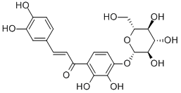 (E)-4'-(β-D-グルコピラノシルオキシ)-2',3,3',4-テトラヒドロキシカルコン 化学構造式