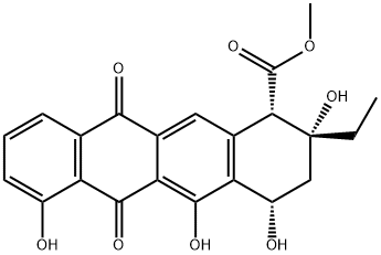 (1S,2R,4S)-2-エチル-1,2,3,4,6,11-ヘキサヒドロ-2,4,5,7-テトラヒドロキシ-6,11-ジオキソ-1-ナフタセンカルボン酸メチル 化学構造式
