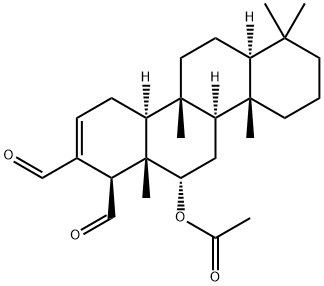 12α-アセトキシ-4,4,8-トリメチル-D-ホモ-5α-アンドロスタ-16-エン-17,17aβ-ジカルボアルデヒド 化学構造式