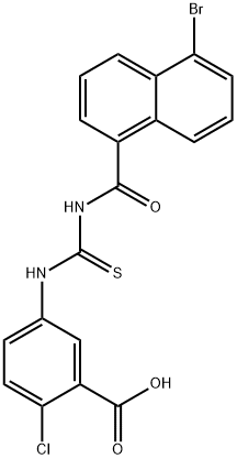 5-[[[[(5-BROMO-1-NAPHTHALENYL)CARBONYL]AMINO]THIOXOMETHYL]AMINO]-2-CHLORO-BENZOIC ACID 结构式