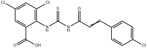3,5-DICHLORO-2-[[[[3-(4-CHLOROPHENYL)-1-OXO-2-PROPENYL]AMINO]THIOXOMETHYL]AMINO]-BENZOIC ACID 结构式