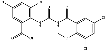 3,5-DICHLORO-2-[[[(3,5-DICHLORO-2-METHOXYBENZOYL)AMINO]THIOXOMETHYL]AMINO]-BENZOIC ACID Structure