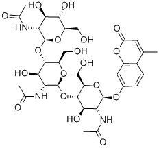 4-METHYLUMBELLIFERYL-N,N',N''-TRIACETYL-BETA-CHITOTRIOSIDE Struktur