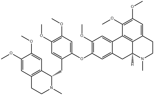 (6aS)-9-[4,5-ジメトキシ-2-[[(1S)-1,2,3,4-テトラヒドロ-6,7-ジメトキシ-2-メチルイソキノリン-1-イル]メチル]フェノキシ]-5,6,6a,7-テトラヒドロ-1,2,10-トリメトキシ-6-メチル-4H-ジベンゾ[de,g]キノリン 化学構造式