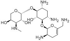 6-O-[3-Deoxy-3-(methylamino)-β-L-arabinopyranosyl]-4-O-(2,6-diamino-2,3,4,6-tetradeoxy-α-D-glycero-hexa-4-enopyranosyl)-2-deoxy-D-streptamine Structure