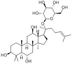 (20S)-20-(β-D-グルコピラノシルオキシ)ダンマラ-24-エン-3β,6α,12β-トリオール 化学構造式