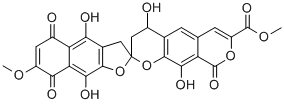 4,5',8',9-テトラヒドロ-4,4',9',10-テトラヒドロキシ-7'-メトキシ-5',8',9-トリオキソスピロ[ベンゾ[1,2-b:5,4-c']ジピラン-2(3H),2'(3'H)-ナフト[2,3-b]フラン]-7-カルボン酸メチル 化学構造式