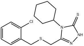 5-{[(2-クロロベンジル)チオ]メチル}-4-シクロヘキシル-4H-1,2,4-トリアゾール-3-チオール 化学構造式