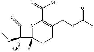 (6R-cis)-3-(acetoxymethyl)-7-amino-7-methoxy-8-oxo-5-thia-1-azabicyclo[4.2.0]oct-2-ene-2-carboxylic acid Struktur