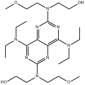 2,2'-[4,8-ビス(ジエチルアミノ)ピリミド[5,4-d]ピリミジン-2,6-ジイル]ビス[(2-メトキシエチル)イミノ]ビスエタノール 化学構造式