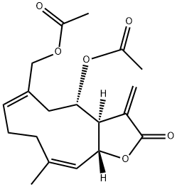 (3aR,4S,11aR)-4-アセトキシ-6-アセトキシメチル-3a,4,5,8,9,11a-ヘキサヒドロ-10-メチル-3-メチレンシクロデカ[b]フラン-2(3H)-オン 化学構造式