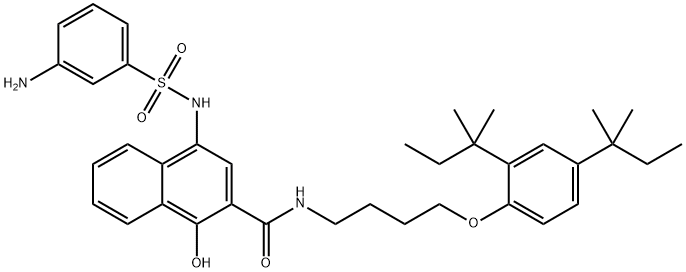 4-[[(3-Aminophenyl)sulfonyl]amino]-N-[4-[2,4-bis(1,1-dimethylpropyl)phenoxy]butyl]-1-hydroxy-2-naphthalenecarboxamide Struktur