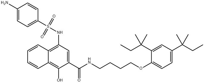 4-[[(4-Aminophenyl)sulfonyl]amino]-N-[4-[2,4-bis(1,1-dimethylpropyl)phenoxy]butyl]-1-hydroxy-2-naphthalenecarboxamide Struktur