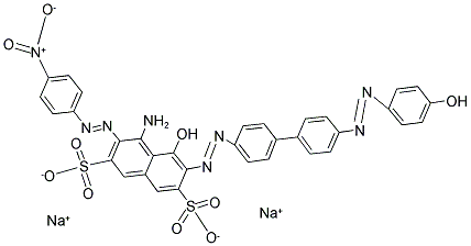 5-[[4'-[[8-アミノ-1-ヒドロキシ-7-[(4-ニトロフェニル)アゾ]-3,6-ジスルホ-2-ナフチル]アゾ]-1,1'-ビフェニル-4-イル]アゾ]-2-ヒドロキシ安息香酸三ナトリウム 化学構造式