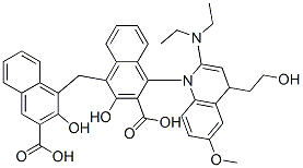 4-[(3-carboxy-2-hydroxy-naphthalen-1-yl)methyl]-3-hydroxy-naphthalene- 2-carboxylic acid, 2-diethylamino-1-(6-methoxyquinolin-4-yl)ethanol Struktur