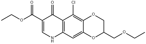 10-クロロ-3-(エトキシメチル)-2,3,6,9-テトラヒドロ-9-オキソ-1,4-ジオキシノ[2,3-g]キノリン-8-カルボン酸エチル 化学構造式