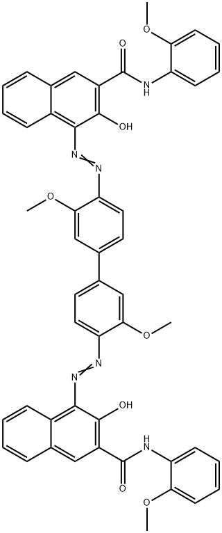 4,4'-[(3,3'-dimethoxy[1,1'-biphenyl]-4,4'-diyl)bis(azo)]bis[3-hydroxy-N-(2-methoxyphenyl)naphthalene-2-carboxamide]  Struktur